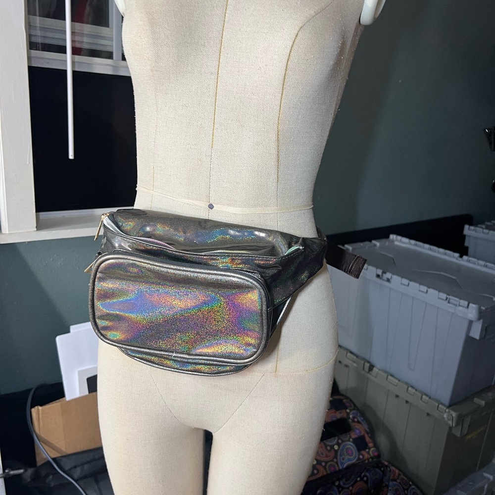 Dark Holographic Shimmer Vinyl Waist Fanny Bag Rave Festival Wear Roomy Fit